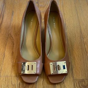 NINE WEST Leather Wedge Open Toe Heels
